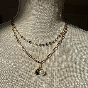 J.Crew Small coin and pearl layering necklace